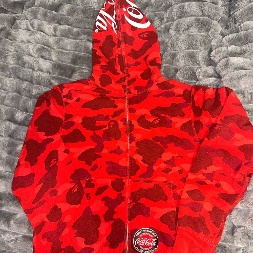 BAPE × Coca Cola Red camo full zip hoodie A Bathing Ape Size Medium. Light used